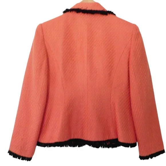Talbots Coral Tweed Blazer with Black Fringe Trim - Picture 5 of 6
